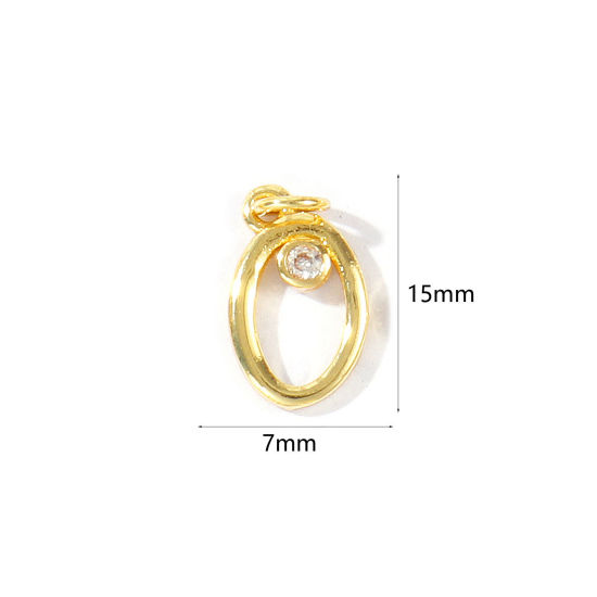 Image de 5 Pcs Breloques En Gros Respectueux de la Nature en Laiton Plaqué Or Véritable 18K Lettre Minuscule Message " o " à Zircone Cubique Clair 15mm x 7mm
