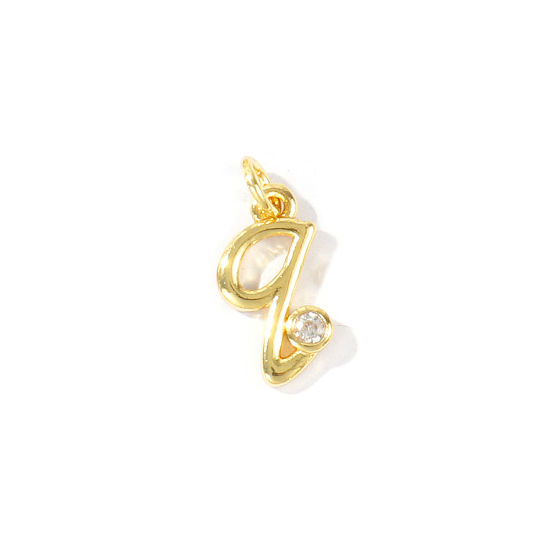 Image de 5 Pcs Breloques En Gros Respectueux de la Nature en Laiton Plaqué Or Véritable 18K Lettre Minuscule Message " q " à Zircone Cubique Clair 15mm x 7mm