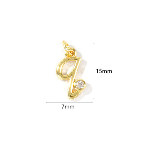 Image de 5 Pcs Breloques En Gros Respectueux de la Nature en Laiton Plaqué Or Véritable 18K Lettre Minuscule Message " q " à Zircone Cubique Clair 15mm x 7mm