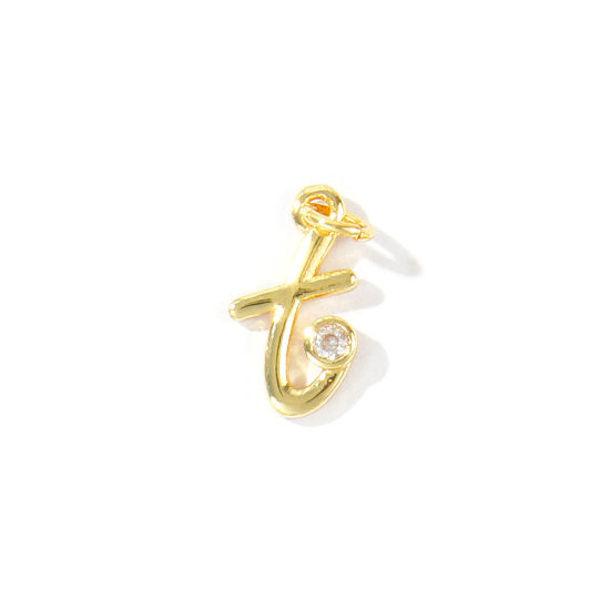 Image de 5 Pcs Breloques En Gros Respectueux de la Nature en Laiton Plaqué Or Véritable 18K Lettre Minuscule Message " t " à Zircone Cubique Clair 15mm x 7mm