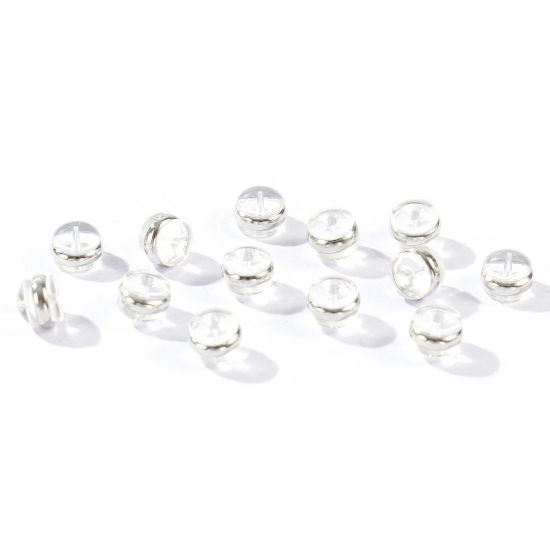 Picture of 50 PCs Brass & Silicone Ear Nuts Post Stopper Earring Findings Wholesale Real Platinum Plated 6mm x 5mm