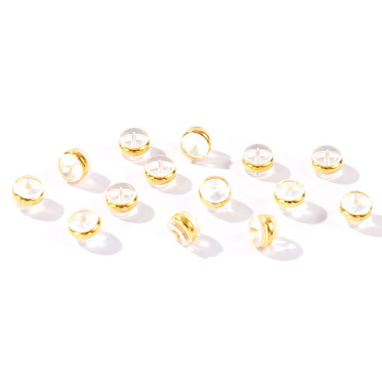 Picture of 50 PCs Brass & Silicone Ear Nuts Post Stopper Earring Findings Wholesale 18K Real Gold Plated 6mm x 5mm
