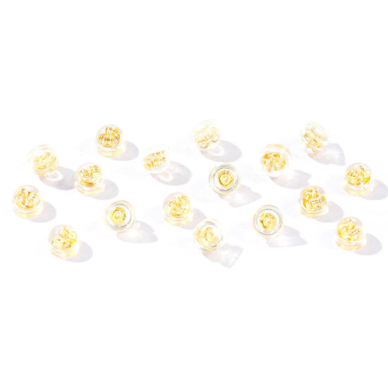 Picture of 50 PCs Brass & Silicone Ear Nuts Post Stopper Earring Findings Wholesale 18K Real Gold Plated 5mm x 4mm