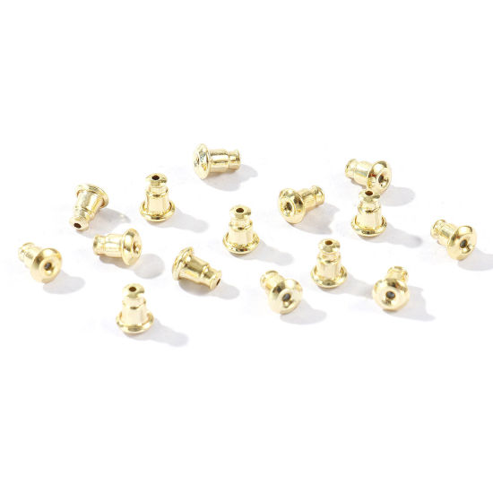 Picture of 50 PCs Brass Ear Nuts Post Stopper Earring Findings Wholesale 14K Real Gold Plated 6mm x 4.5mm