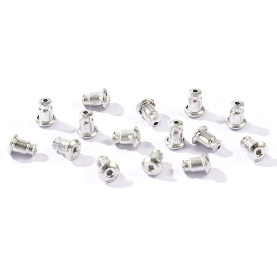 Picture of 50 PCs Brass Ear Nuts Post Stopper Earring Findings Wholesale Real Platinum Plated 6mm x 4.5mm