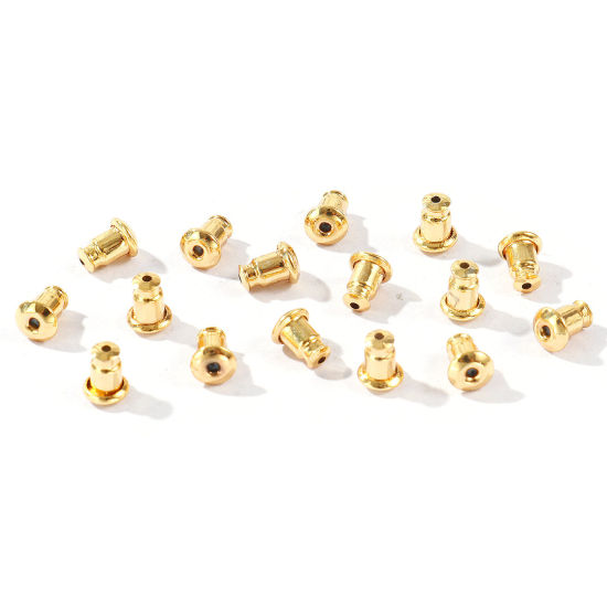 Picture of 50 PCs Brass Ear Nuts Post Stopper Earring Findings Wholesale 18K Real Gold Plated 6mm x 4.5mm