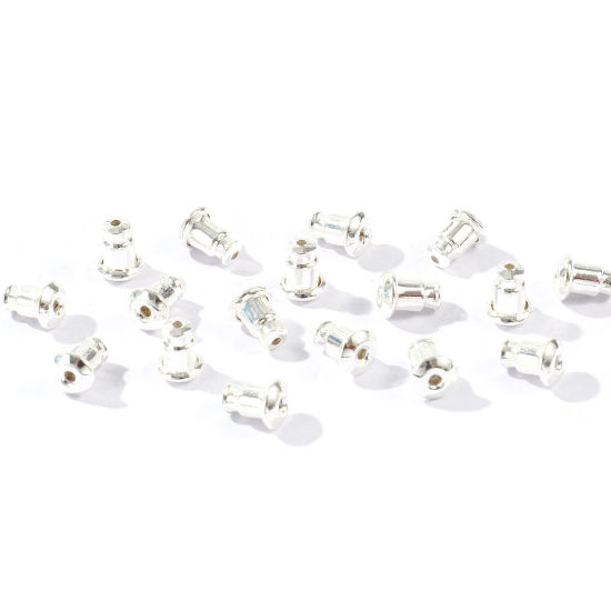 Picture of 50 PCs Brass Ear Nuts Post Stopper Earring Findings Wholesale 925 Sterling Silver Plated 6mm x 4.5mm