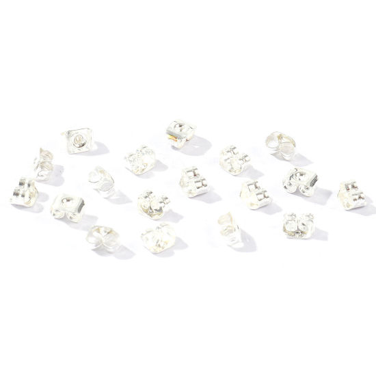 Picture of 50 PCs Brass Ear Nuts Post Stopper Earring Findings Wholesale 925 Sterling Silver Plated 5mm x 4mm