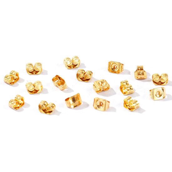 Picture of 50 PCs Brass Ear Nuts Post Stopper Earring Findings Wholesale 18K Real Gold Plated 5mm x 4mm
