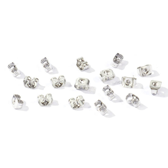 Picture of 50 PCs Brass Ear Nuts Post Stopper Earring Findings Wholesale Real Platinum Plated 5mm x 4mm