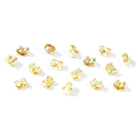 Picture of 50 PCs Brass Ear Nuts Post Stopper Earring Findings Wholesale 14K Real Gold Plated 5mm x 4mm