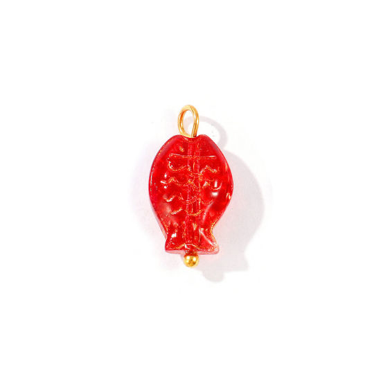 5 個 304ステンレス鋼 & ランプワークガラス 海ジュエリー チャーム 卸売り 18Kゴールドメッキ 魚 3D 20mm x 10mm、 の画像