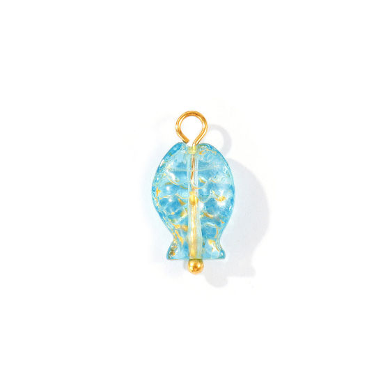 5 個 304ステンレス鋼 & ランプワークガラス 海ジュエリー チャーム 卸売り 18Kゴールドメッキ 魚 3D 20mm x 10mm、 の画像