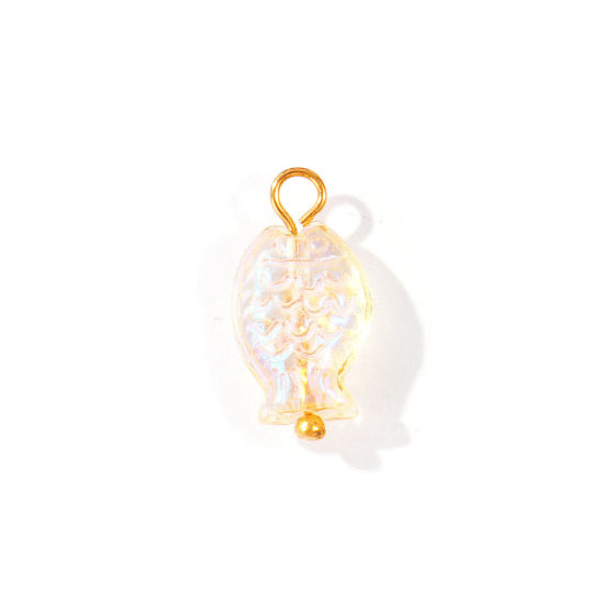 5 個 304ステンレス鋼 & ランプワークガラス 海ジュエリー チャーム 卸売り 18Kゴールドメッキ 魚 3D 20mm x 10mm、 の画像