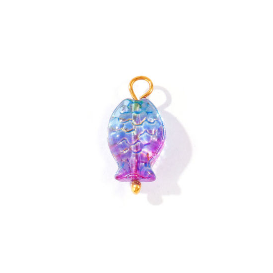 5 個 304ステンレス鋼 & ランプワークガラス 海ジュエリー チャーム 卸売り 18Kゴールドメッキ 魚 3D 20mm x 10mm、 の画像