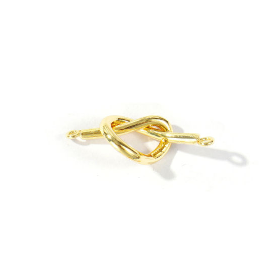Image de 2 Pcs Connecteurs Pendentifs Breloques En Gros La Saint Valentin en Laiton Plaqué Or 18K Nœud D'Amour 24mm x 10mm