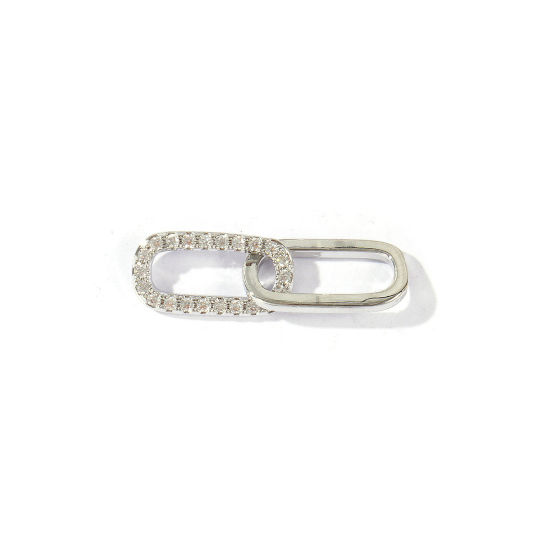Image de 2 Pcs Connecteurs Pendentifs Breloques En Gros en Laiton Plaqué Platine Ovale Micro Pave à Zircone Cubique Clair 28mm x 8mm