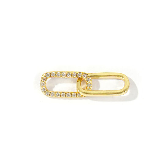 Image de 2 Pcs Connecteurs Pendentifs Breloques En Gros en Laiton Plaqué Or 18K Ovale Micro Pave à Zircone Cubique Clair 28mm x 8mm
