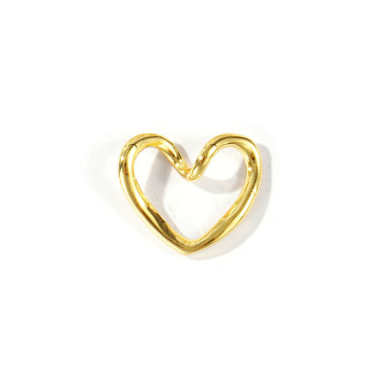 Image de 2 Pcs Connecteurs Pendentifs Breloques En Gros La Saint Valentin en Laiton Plaqué Or 18K Cœur Creux 18mm x 15.5mm