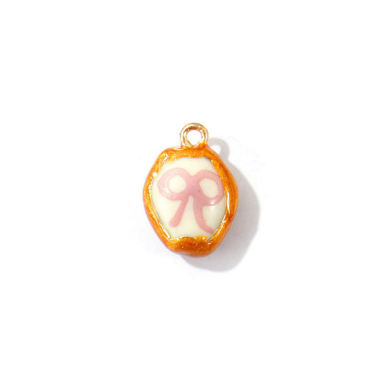 Image de 2 Pcs Breloques En Gros en Céramique Rose Émail Ovale Nœuds Papillons Imprimé 19mm x 13mm