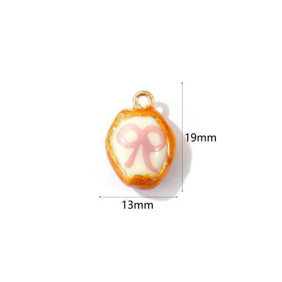 Image de 2 Pcs Breloques En Gros en Céramique Rose Émail Ovale Nœuds Papillons Imprimé 19mm x 13mm