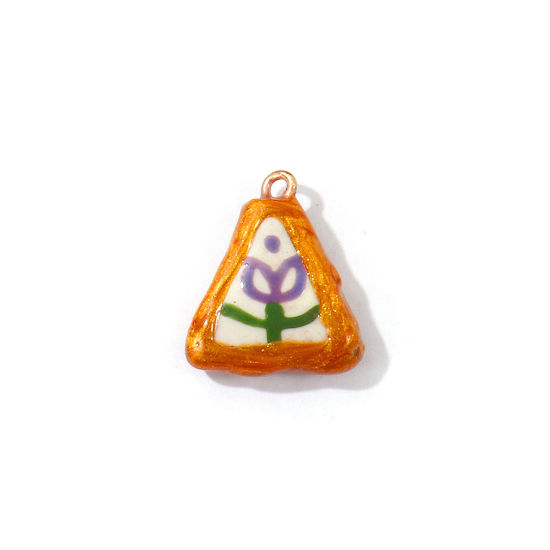 Image de 2 Pcs Breloques En Gros en Céramique Violet Émail Triangle Imprimé 21mm x 19mm