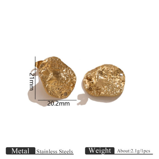 Picture of 2 PCs Eco-friendly PVD 304 Stainless Steel Ear Post Stud Earring With Loop Connector Accessories Wholesale Irregular 18K Gold Plated Oval 21mm x 20.2mm, Post/ Wire Size: 0.7mm(21 gauge)