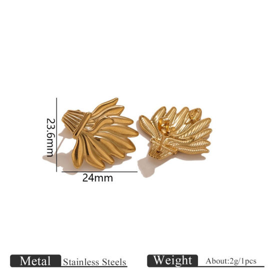 Picture of 2 PCs Eco-friendly PVD 304 Stainless Steel Ear Post Stud Earring With Loop Connector Accessories Wholesale Badminton 18K Gold Plated 23.6mm x 24mm, Post/ Wire Size: 0.7mm(21 gauge)
