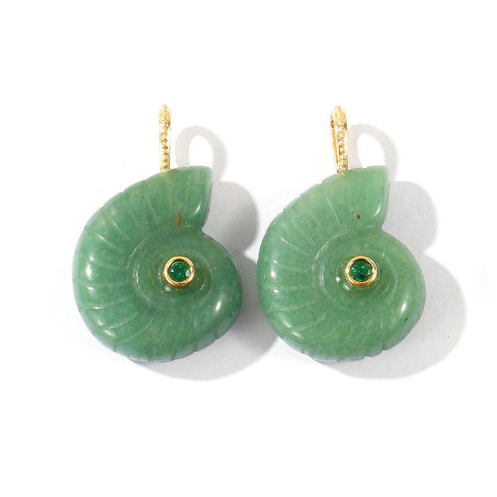 Picture of 1 Piece Brass & Gemstone Ocean Jewelry Charms Wholesale 18K Gold Plated Green Conch/ Sea Snail Green Cubic Zirconia 26mm x 21mm