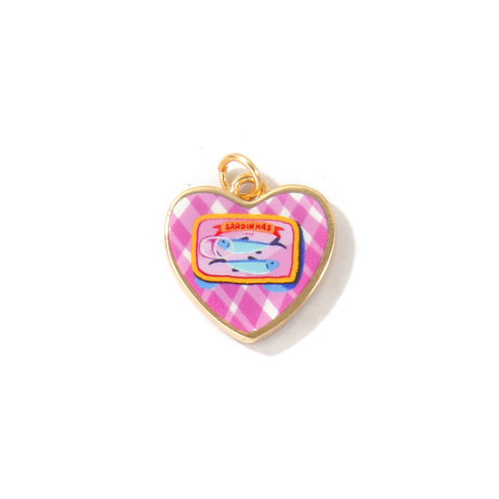 1 個 真鍮 海ジュエリー チャーム 卸売り 18Kゴールドメッキ 多色 ハート 魚 印刷された 20mm x 17mm、 の画像