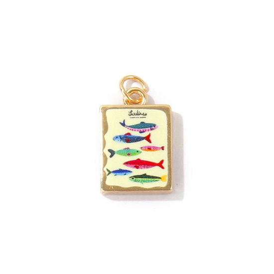 1 個 真鍮 海ジュエリー チャーム 卸売り 18Kゴールドメッキ 多色 長方形 魚 印刷された 21mm x 12mm、 の画像