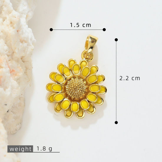 Image de 1 Pièce Pendentif Breloque En Gros en Laiton Plaqué Or 18K Jaune Marguerite Émail 22mm x 15mm