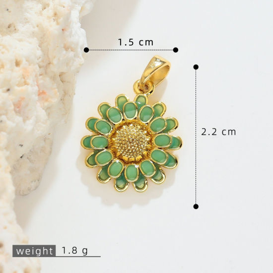Image de 1 Pièce Pendentif Breloque En Gros en Laiton Plaqué Or 18K Vert Clair Marguerite Émail 22mm x 15mm