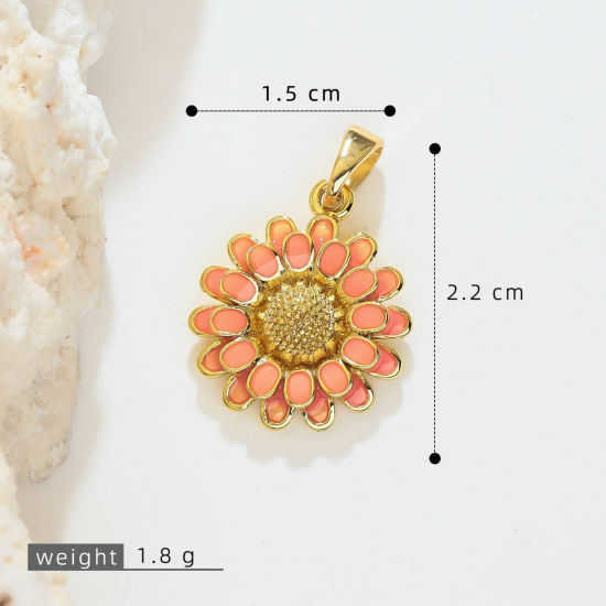 Image de 1 Pièce Pendentif Breloque En Gros en Laiton Plaqué Or 18K Rose Marguerite Émail 22mm x 15mm