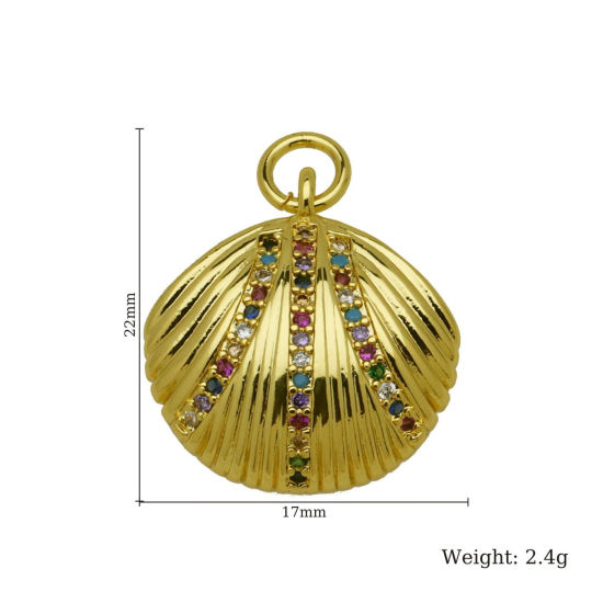 2 個 真鍮 海ジュエリー チャーム 卸売り 18Kゴールドメッキ シェル 多色 ジルコン 22mm x 17mm、 の画像