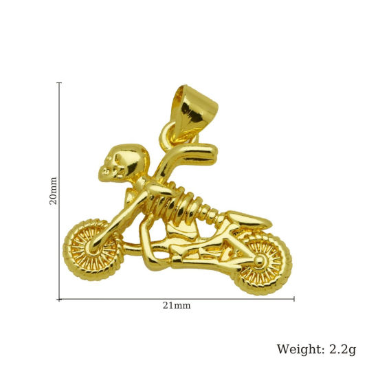 2 個 真鍮 トランスポート チャーム ペンダント 卸売り 18Kゴールドメッキ オートバイ 骨組み 21mm x 20mm、 の画像
