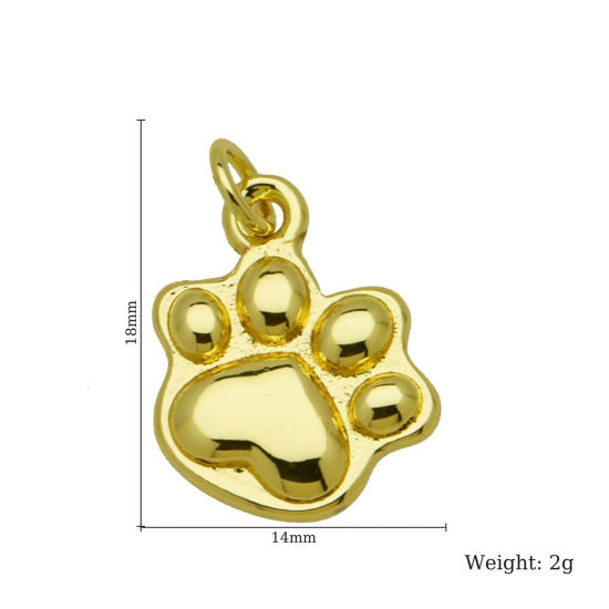 2 個 真鍮 ペットメモリアル チャーム 卸売り 18Kゴールドメッキ フットプリント 18mm x 14mm、 の画像