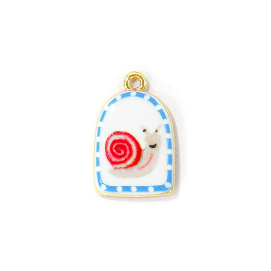 Image de 2 Pcs Breloques En Gros Respectueux de la Nature en Laiton Plaqué Or Véritable 18K Rouge Demi Ovale Escargot Imprimé 22.5mm x 15mm