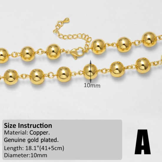 Image de 1 Pièce Colliers En Gros Chaîne Perlée en Laiton Plaqué Or 18K 41cm + 5cm long, Taille de la Chaîne: 10mm