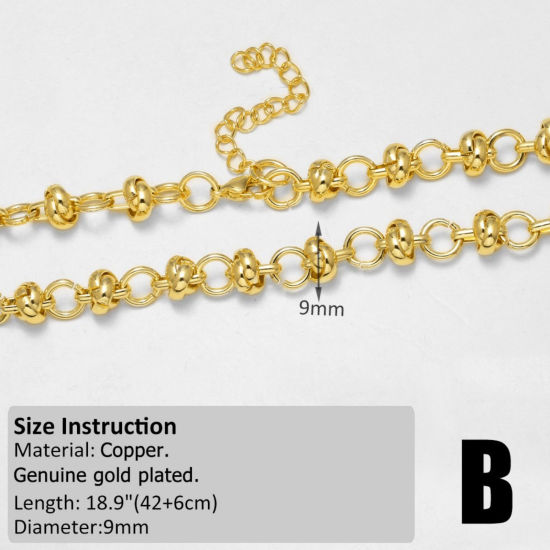 Image de 1 Pièce Colliers En Gros Chaîne Maille Forçat en Laiton Plaqué Or 18K 42cm + 6cm long, Taille de la Chaîne: 9mm