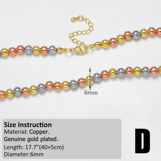 Image de 1 Pièce Colliers En Gros Chaîne Maille Bille en Laiton Multicolore 40cm + 5cm long, Taille de la Chaîne: 6mm
