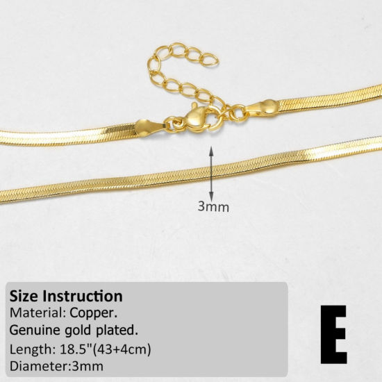 Image de 1 Pièce Colliers En Gros Chaîne Maille Serpent Plate en Laiton Plaqué Or 18K 43cm + 4cm long, Taille de la Chaîne: 3mm