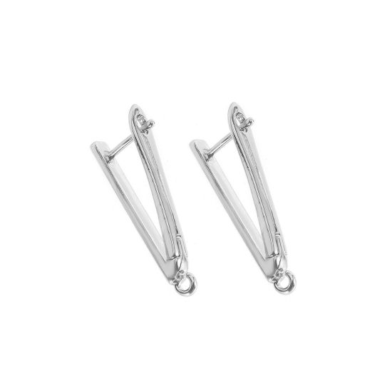 Picture of 1 Pair Brass Earring Accessories Wholesale Platinum Plated V Shaped With Open Loop 3cm x 1.2cm, Post/ Wire Size: 1.2mm(17 gauge)