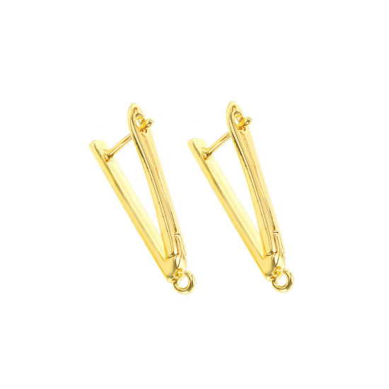 Picture of 1 Pair Brass Earring Accessories Wholesale 18K Gold Plated V Shaped With Open Loop 3cm x 1.2cm, Post/ Wire Size: 1.2mm(17 gauge)