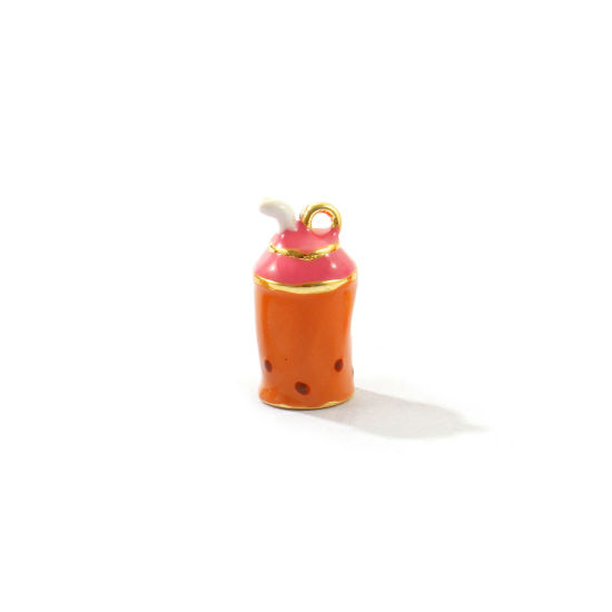 2 個 真鍮 チャーム 卸売り 18Kゴールドメッキ ライトブラウン エナメル 飲み物 3D 15mm x 7.5mm、 の画像