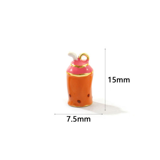 2 個 真鍮 チャーム 卸売り 18Kゴールドメッキ ライトブラウン エナメル 飲み物 3D 15mm x 7.5mm、 の画像