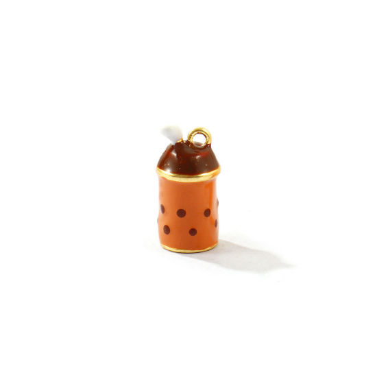 2 個 真鍮 チャーム 卸売り 18Kゴールドメッキ コーヒー色 エナメル 飲み物 3D 15mm x 7.5mm、 の画像