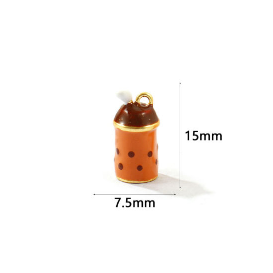 2 個 真鍮 チャーム 卸売り 18Kゴールドメッキ コーヒー色 エナメル 飲み物 3D 15mm x 7.5mm、 の画像