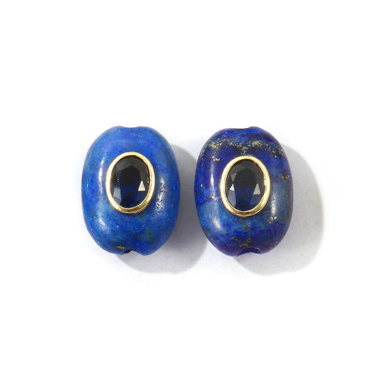 Image de 1 Pièce Perles pour DIY Fabrication de Bijoux En Gros Géométrique en Gemme & Laiton Respectueux de la Nature Plaqué Or Véritable 18K Bleu Foncé Ovale à Zircone Cubique Bleu Foncé 20mm x 15mm, Trou: env. 3mm