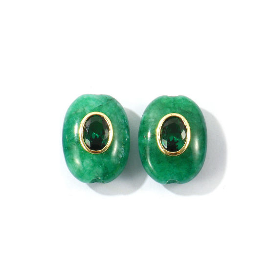 Image de 1 Pièce Perles pour DIY Fabrication de Bijoux En Gros Géométrique en Gemme & Laiton Respectueux de la Nature Plaqué Or Véritable 18K Vert Ovale à Zircone Cubique Vert Foncé 20mm x 15mm, Trou: env. 3mm